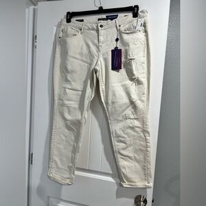 NEW NWT‎ VIGOSS white Cream Jeans distressed tomboy Thompson 16 16/27